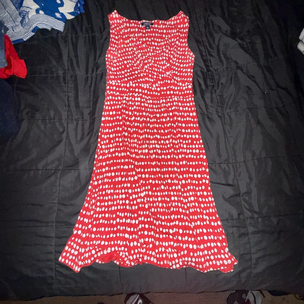 Lands' End Red and White Sleeveless Midi Dress